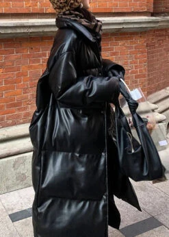 Faux Leather Fine Cotton Filled Winter Coats -Ada Fashion Loose Black Stand Collar Faux Leather Fine Cotton Filled Winter Coats Winter Ada Fashion 177586493