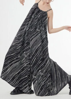 Loose Black Striped Patchwork Silk Cotton Wide Leg Jumpsuits Sleeveless LY9342 -Ada Fashion Loose Black Striped Patchwork Silk Cotton Wide Leg Jumpsuits Sleeveless2