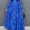 Loose Blue Button Print Patchwork Cotton Shirts Dresses Fall ML1452 -Ada Fashion Loose Blue Button Print Patchwork Cotton Shirts Dresses Fall1