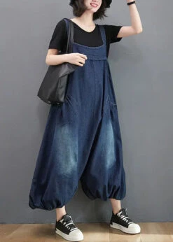 Pockets High Waist Jumpsuits -Ada Fashion Loose Blue Pockets High Waist Patchwork Jumpsuits Sleeveless Ada Fashion 177145892