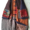 Loose Colorblock Chinese Button Pockets Patchwork Cotton Thin Coat Fall ML0080