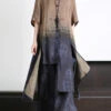 Loose Dark Blue Asymmetrical Patchwork Silk Long Shirts And Wide Leg Pants Two Piece Set Half Sleeve LY5135 -Ada Fashion Loose Dark Blue Asymmetrical Patchwork Silk Long Shirts And Wide Leg Pants Two Piece Set Half Sleeve1