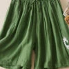 Loose Green Embroideried Pockets Patchwork Linen Shorts Summer LY7146 -Ada Fashion Loose Green Embroideried Pockets Patchwork Linen Shorts Summer1