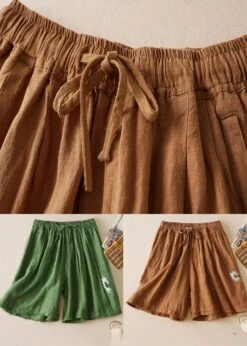 Loose Green Embroideried Pockets Patchwork Linen Shorts Summer LY7146 -Ada Fashion Loose Green Embroideried Pockets Patchwork Linen Shorts Summer5