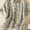 Loose Grey Print Peter Pan Collar Button Linen Blouse Top Summer LY8287 2 Loose Grey Print Peter Pan Collar Button Linen Blouse Top Summer LY8287 -Ada Fashion Loose Grey Print Peter Pan Collar Button Linen Blouse Top Summer Ada Fashion 149186516