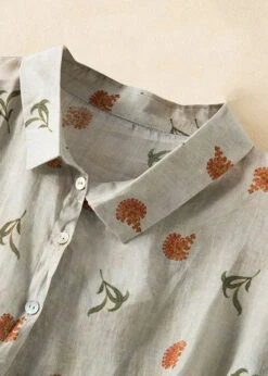 Loose Grey Print Peter Pan Collar Button Linen Blouse Top Summer LY8287 -Ada Fashion Loose Grey Print Peter Pan Collar Button Linen Blouse Top Summer Ada Fashion 149186790