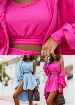 Loose Light Blue Peter Pan Collar Button Coats Slip And Shorts Three Pieces Set Summer LY3893 -Ada Fashion Loose Light Blue Peter Pan Collar Button Coats Slip And Shorts Three Pieces Set Summer5