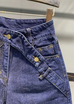 Loose Navy Pockets Patchwork Button Half Straight Pants TY1063 -Ada Fashion Loose Navy Pockets Patchwork Button Half Straight Pants4