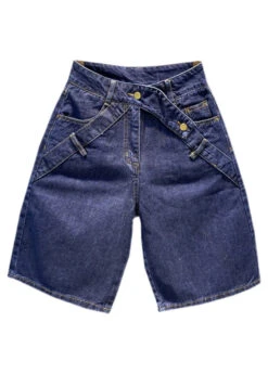 Loose Navy Pockets Patchwork Button Half Straight Pants TY1063 -Ada Fashion Loose Navy Pockets Patchwork Button Half Straight Pants5