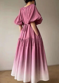 Loose Pink Tie Waist Wrinkled Patchwork Cotton Dresses Lantern Sleeve LY9062 -Ada Fashion Loose Pink Tie Waist Wrinkled Patchwork Cotton Dresses Lantern Sleeve Ada Fashion 153070039
