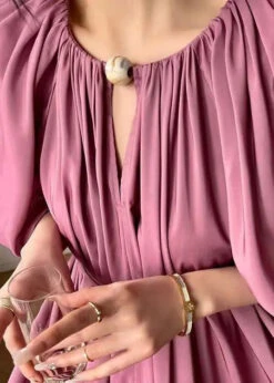 Loose Pink Tie Waist Wrinkled Patchwork Cotton Dresses Lantern Sleeve LY9062 -Ada Fashion Loose Pink Tie Waist Wrinkled Patchwork Cotton Dresses Lantern Sleeve Ada Fashion 153070273