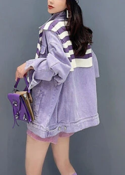 Loose Purple Peter Pan Collar Pockets Patchwork Denim Coat Fall ML1475 -Ada Fashion Loose Purple Peter Pan Collar Pockets Patchwork Denim Coat Fall5 78b9c694 5747 44d5 9d6e 3c18e506d0c2
