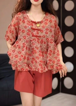 Loose Red O-Neck Print Top And Shorts Two Pieces Set Summer GH1009 -Ada Fashion Loose Red O Neck Print Top And Shorts Two Pieces Set Summer2 feeefe82 8ec7 44a2 a153 8a54cb649ee2