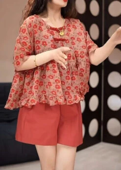 Loose Red O-Neck Print Top And Shorts Two Pieces Set Summer GH1009 -Ada Fashion Loose Red O Neck Print Top And Shorts Two Pieces Set Summer4 cb5202e6 8fd3 49c3 bc08 230dc967f50d