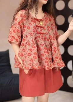 Loose Red O-Neck Print Top And Shorts Two Pieces Set Summer GH1009 -Ada Fashion Loose Red O Neck Print Top And Shorts Two Pieces Set Summer5 df4cba93 fb6b 4595 85cf abd68d4afd1f