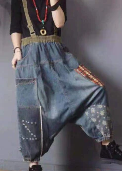 Loose Retro Blue Pockets Denim Carpenter Pants Fall ML2574 -Ada Fashion Loose Retro Blue Pockets Denim Carpenter Pants Fall4