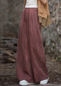 Loose Smoke Red Pockets High Waist Patchwork Linen Pants Fall ML2290 -Ada Fashion Loose Smoke Red Pockets High Waist Patchwork Linen Pants Fall4