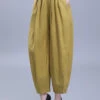 Loose Yellow Wrinkled Pockets Patchwork Linen Crop Pants Summer ML1884 -Ada Fashion Loose Yellow Wrinkled Pockets Patchwork Linen Crop Pants Summer1