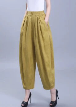 Loose Yellow Wrinkled Pockets Patchwork Linen Crop Pants Summer ML1884 -Ada Fashion Loose Yellow Wrinkled Pockets Patchwork Linen Crop Pants Summer4