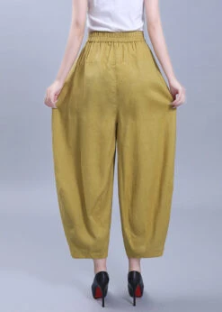 Loose Yellow Wrinkled Pockets Patchwork Linen Crop Pants Summer ML1884 -Ada Fashion Loose Yellow Wrinkled Pockets Patchwork Linen Crop Pants Summer5