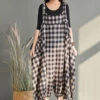 Plus Size Women Loose Casual Checkered Bib Overalls AA1024 -Ada Fashion Loose Casual Checkered Bib Overalls 4