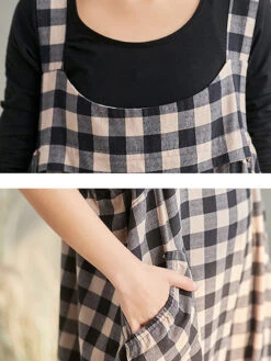 Plus Size Women Loose Casual Checkered Bib Overalls AA1024 -Ada Fashion Loose Casual Checkered Bib Overalls 6