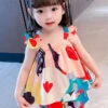 Lovely Slash Neck Print Cotton Girls Top And Shorts Two Pieces Set Summer LY6412