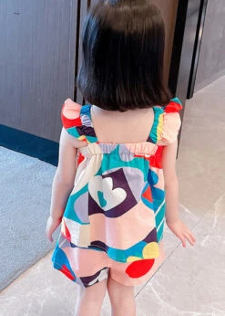 Lovely Slash Neck Print Cotton Girls Top And Shorts Two Pieces Set Summer LY6412 -Ada Fashion Lovely Slash Neck Print Cotton Girls Top And Shorts Two Pieces Set Summer5