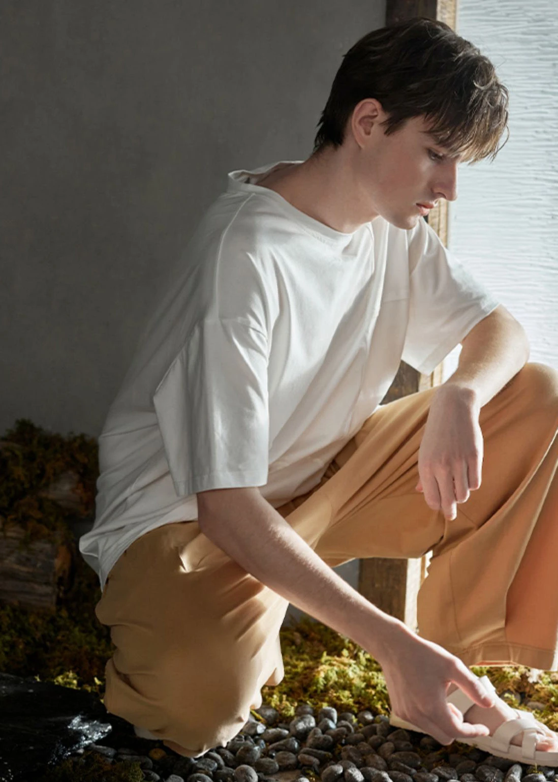 Man White O-Neck Cotton Pajamas Two Piece Set Summer LY2835 4 Man White O-Neck Cotton Pajamas Two Piece Set Summer LY2835 - Image 2