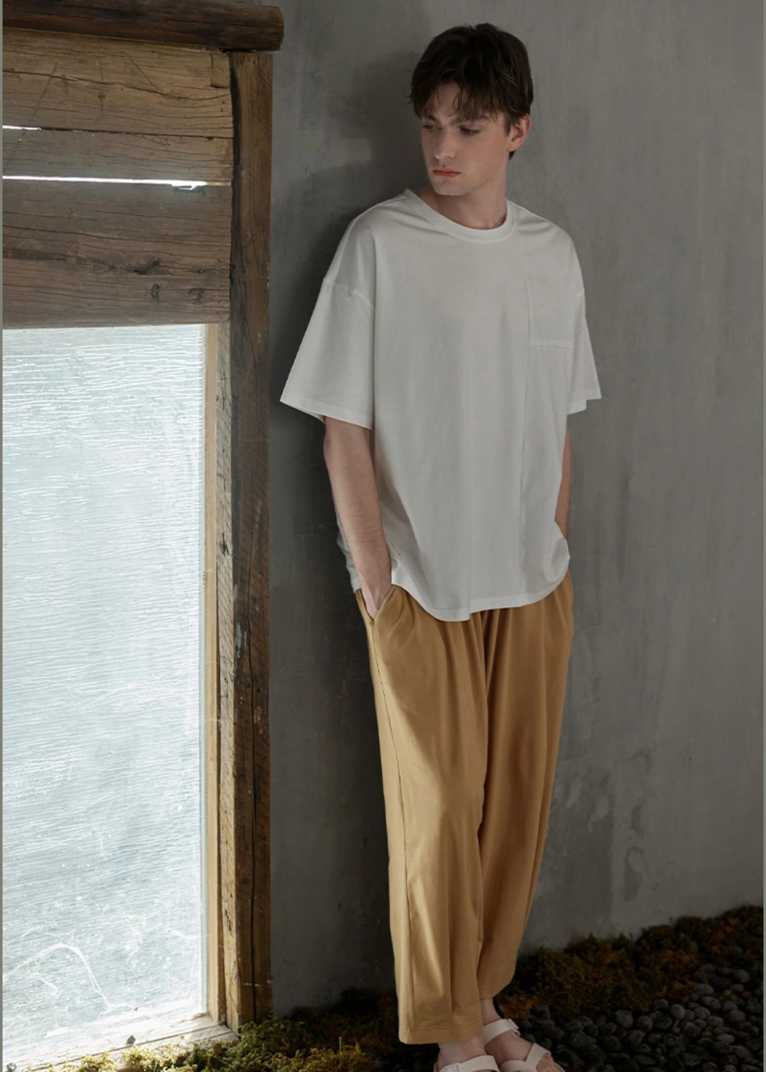 Man White O-Neck Cotton Pajamas Two Piece Set Summer LY2835 5 Man White O-Neck Cotton Pajamas Two Piece Set Summer LY2835 - Image 3