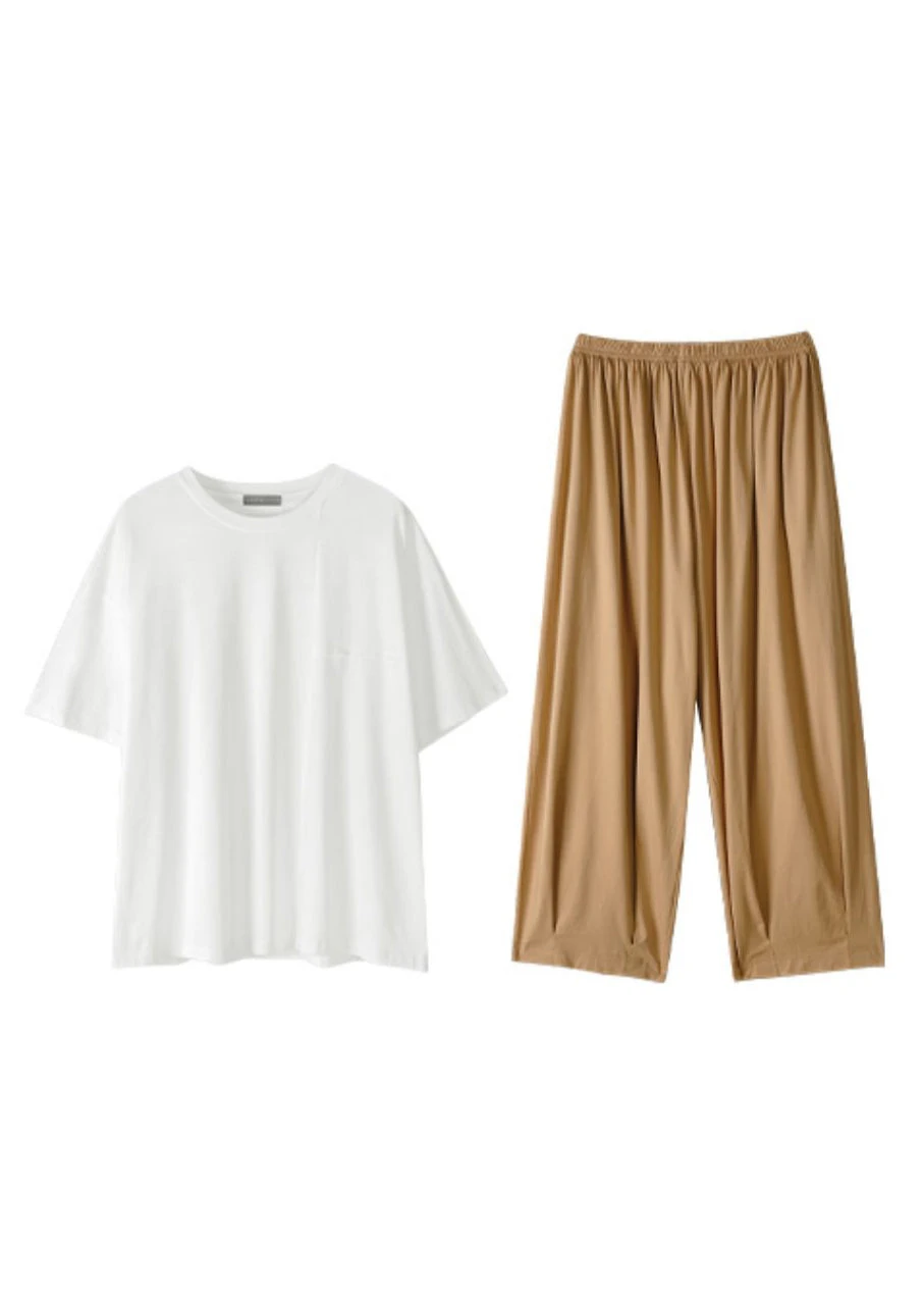 Man White O-Neck Cotton Pajamas Two Piece Set Summer LY2835 7 Man White O-Neck Cotton Pajamas Two Piece Set Summer LY2835 - Image 5