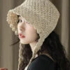 Modern Beige Lace Up Straw Woven Bucket Hat LC0551