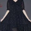 Modern Black Bow Chiffon Mid Dress Summer SD1093 -Ada Fashion Modern Black Bow Chiffon Mid Dress Summer1