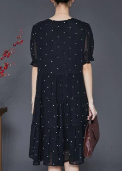 Modern Black Bow Chiffon Mid Dress Summer SD1093 -Ada Fashion Modern Black Bow Chiffon Mid Dress Summer4