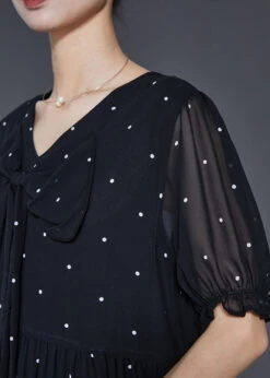 Modern Black Bow Chiffon Mid Dress Summer SD1093 -Ada Fashion Modern Black Bow Chiffon Mid Dress Summer5