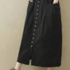 Modern Black Elastic Waist Pockets Cotton Skirts Summer LY1507