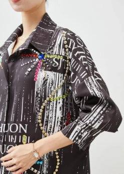 Modern Black Oversized Print Gemstone Spandex Long Blouse Tops Fall ML0526 -Ada Fashion Modern Black Oversized Print Gemstone Spandex Long Blouse Tops Fall Ada Fashion 162559924