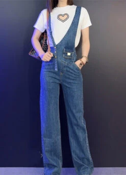 Modern Blue Asymmetrical Patchwork Button High Waist Denim Long Jumpsuits LY5249 -Ada Fashion Modern Blue Asymmetrical Patchwork Button High Waist Denim Long Jumpsuits5