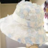 Modern Blue Floral Mbroidery Tulle Bucket Hat LC0549 -Ada Fashion Modern Blue Floral mbroidery Tulle Bucket Hat1