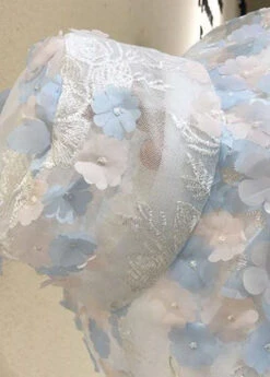 Modern Blue Floral Mbroidery Tulle Bucket Hat LC0549 -Ada Fashion Modern Blue Floral mbroidery Tulle Bucket Hat3