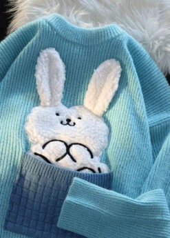 Modern Blue O Neck Character Thick Patchwork Knit Sweater Fall ML2591 -Ada Fashion Modern Blue O Neck Character Thick Patchwork Knit Sweater Fall4