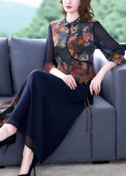 Modern Blue Patchwork Print Silk Tops And Skirts Outfits Summer LY2229 -Ada Fashion Modern Blue Patchwork Print Silk Tops And Skirts Outfits Summer3