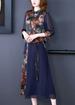 Modern Blue Patchwork Print Silk Tops And Skirts Outfits Summer LY2229 -Ada Fashion Modern Blue Patchwork Print Silk Tops And Skirts Outfits Summer4