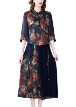 Modern Blue Patchwork Print Silk Tops And Skirts Outfits Summer LY2229 -Ada Fashion Modern Blue Patchwork Print Silk Tops And Skirts Outfits Summer5