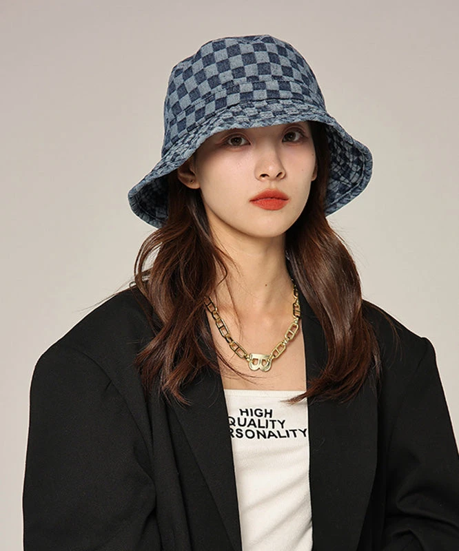 Modern Blue Plaid Patchwork Cotton Cowboy Hat LY535 4 Modern Blue Plaid Patchwork Cotton Cowboy Hat LY535 - Image 2