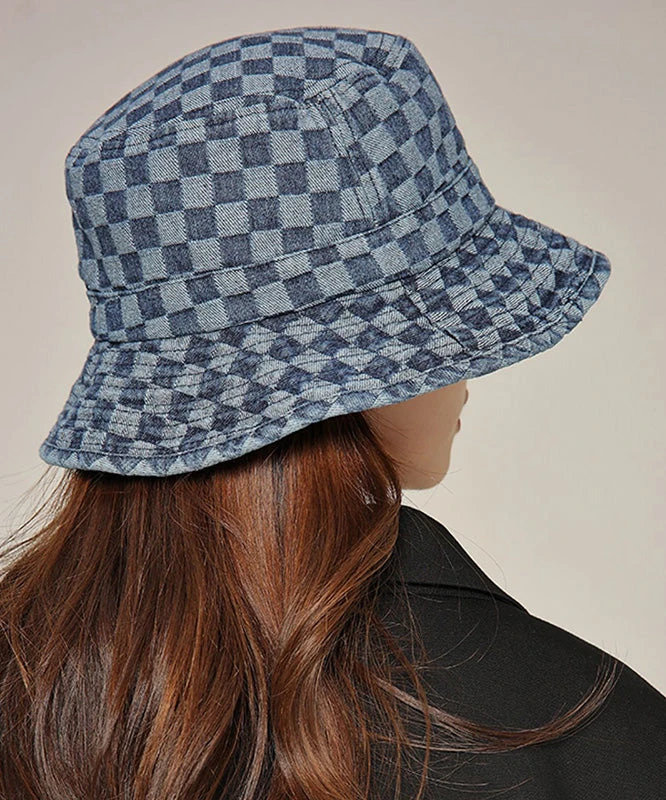 Modern Blue Plaid Patchwork Cotton Cowboy Hat LY535 7 Modern Blue Plaid Patchwork Cotton Cowboy Hat LY535 - Image 5