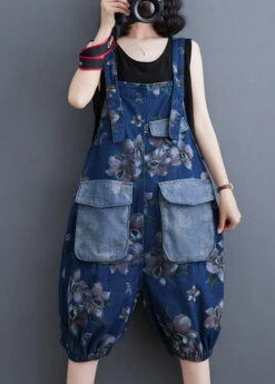 Modern Blue Slash Neck Print Patchwork Button Jumpsuits Summer LY3941 -Ada Fashion Modern Blue Slash Neck Print Patchwork Button Jumpsuits Summer3