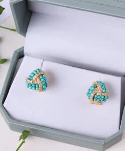 Modern Blue Sterling Silver Overgild Inlaid Zircon Turquoise Stud Earrings TW1023 -Ada Fashion Modern Blue Sterling Silver Overgild Inlaid Zircon Turquoise Stud Earrings3