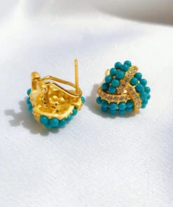 Modern Blue Sterling Silver Overgild Inlaid Zircon Turquoise Stud Earrings TW1023 -Ada Fashion Modern Blue Sterling Silver Overgild Inlaid Zircon Turquoise Stud Earrings5