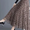 Modern Brown Butterfly Wear On Both Sides Tulle Pleated Skirts Spring HA1033